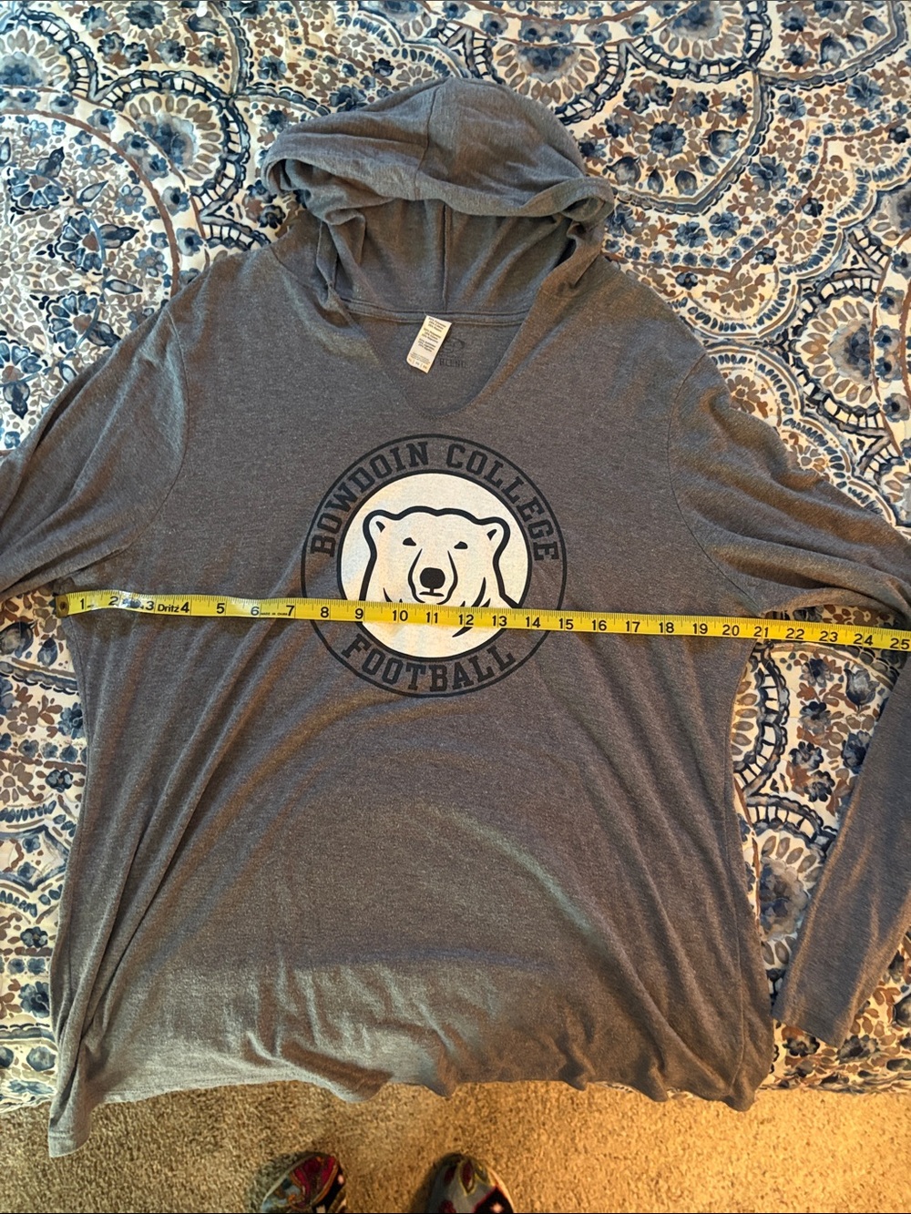 Ladies XL Bowdoin football Gray Hooded long sleeve tee
